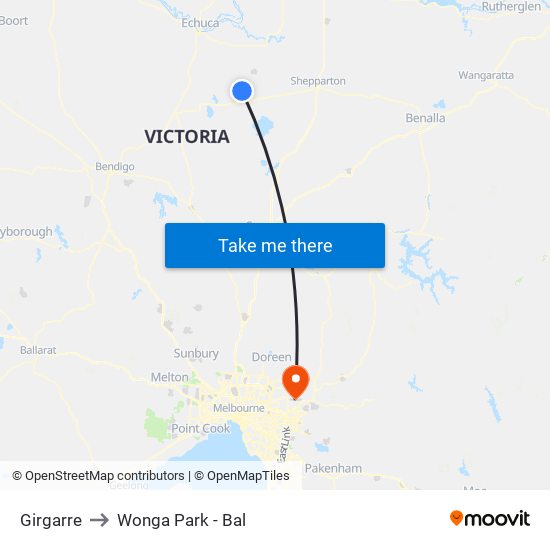 Girgarre to Wonga Park - Bal map