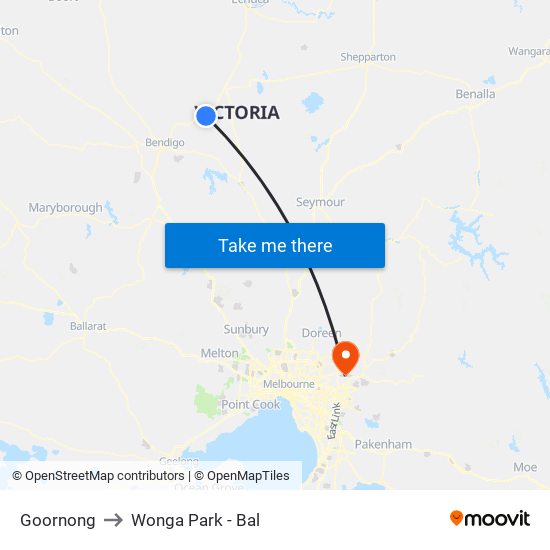 Goornong to Wonga Park - Bal map