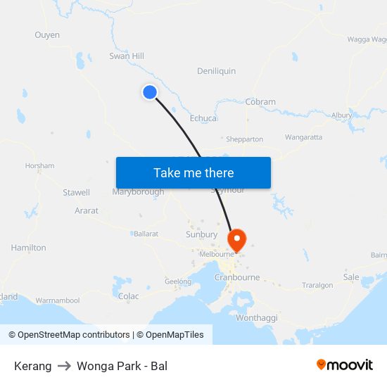 Kerang to Wonga Park - Bal map