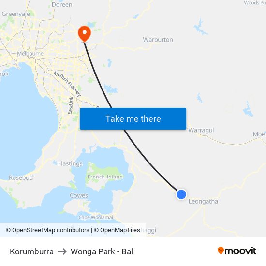 Korumburra to Wonga Park - Bal map