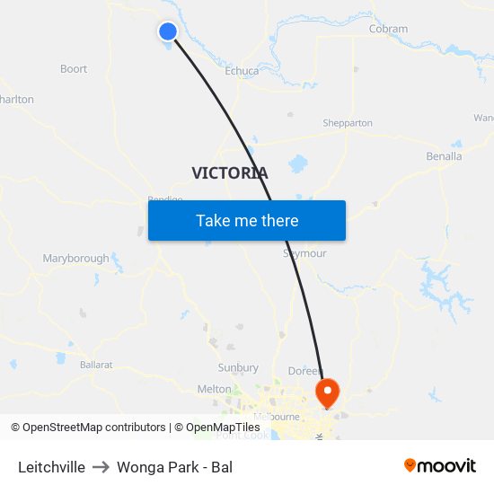 Leitchville to Wonga Park - Bal map