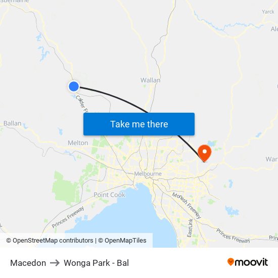 Macedon to Wonga Park - Bal map