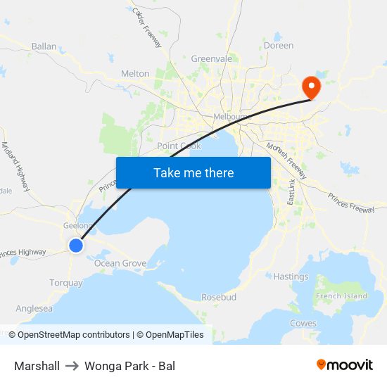 Marshall to Wonga Park - Bal map