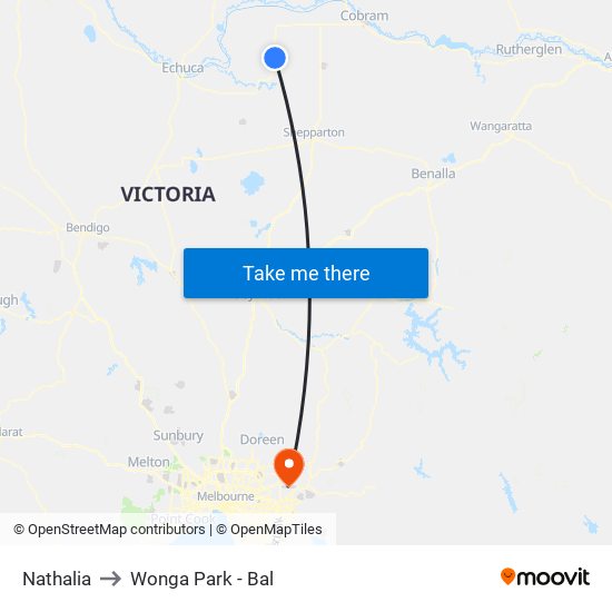 Nathalia to Wonga Park - Bal map