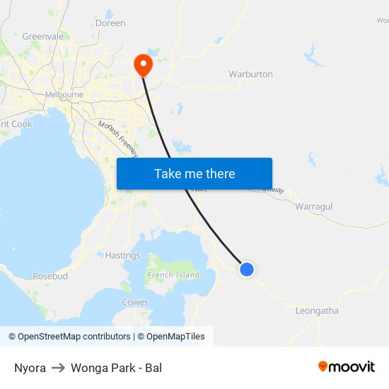 Nyora to Wonga Park - Bal map