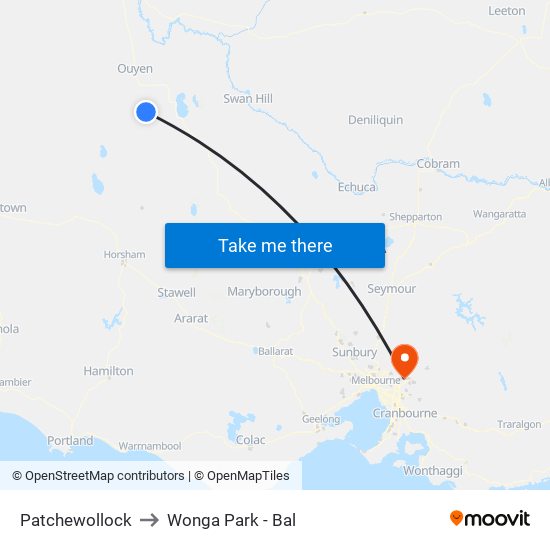 Patchewollock to Wonga Park - Bal map