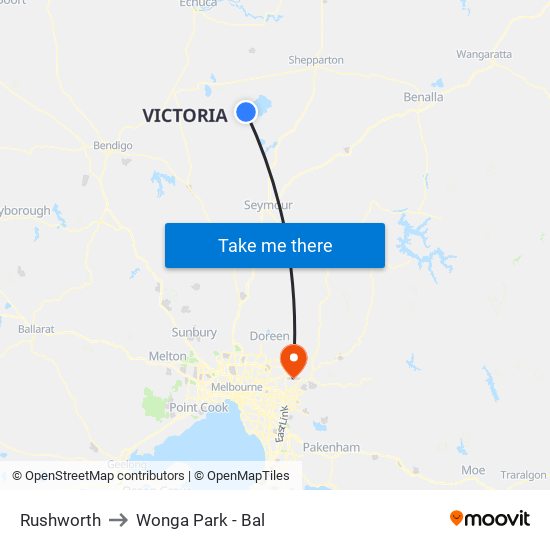 Rushworth to Wonga Park - Bal map