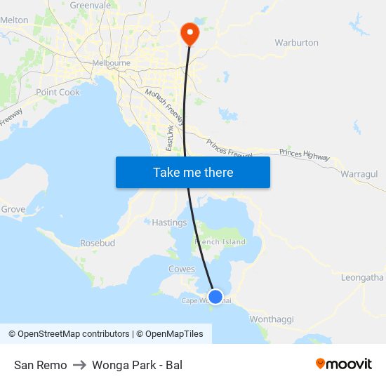 San Remo to Wonga Park - Bal map