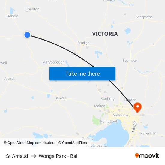 St Arnaud to Wonga Park - Bal map