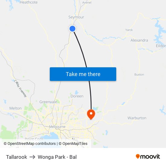 Tallarook to Wonga Park - Bal map