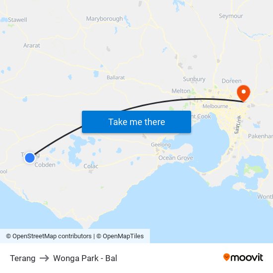 Terang to Wonga Park - Bal map