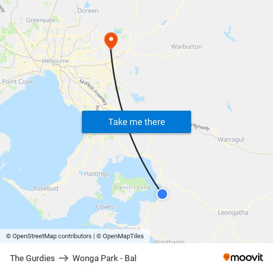 The Gurdies to Wonga Park - Bal map