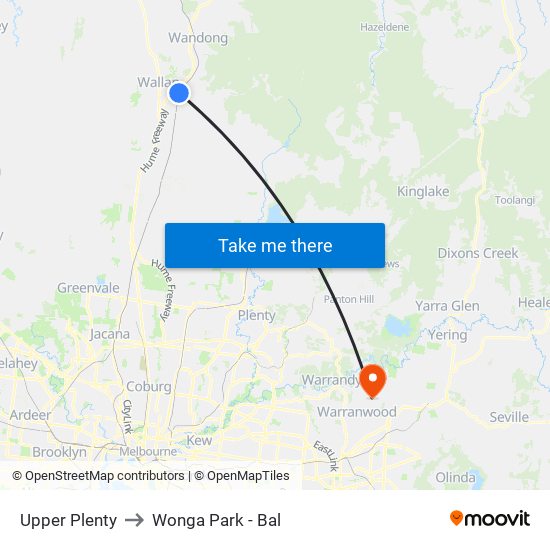 Upper Plenty to Wonga Park - Bal map