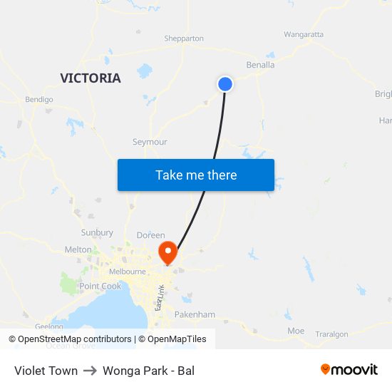 Violet Town to Wonga Park - Bal map