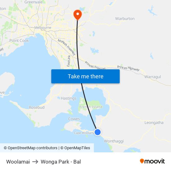 Woolamai to Wonga Park - Bal map
