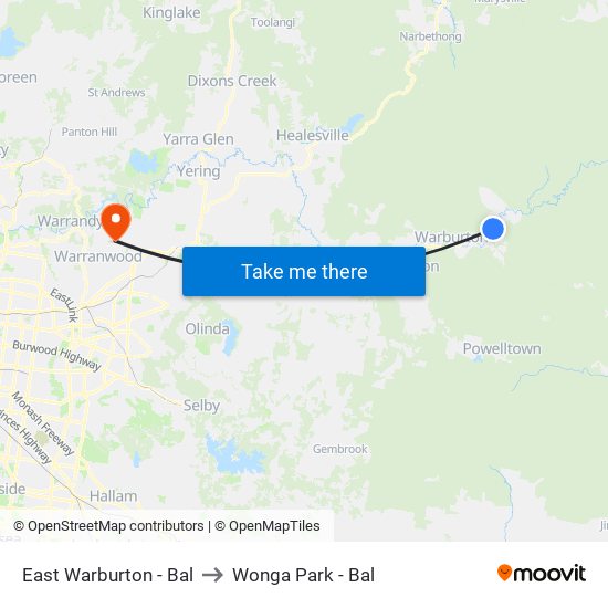 East Warburton - Bal to Wonga Park - Bal map