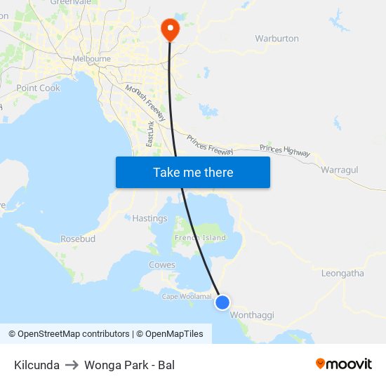 Kilcunda to Wonga Park - Bal map