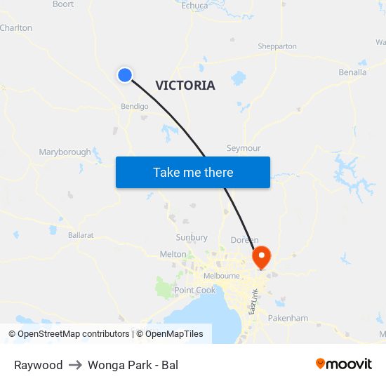 Raywood to Wonga Park - Bal map