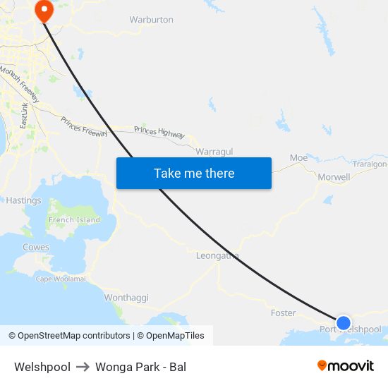 Welshpool to Wonga Park - Bal map