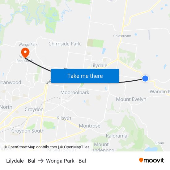 Lilydale - Bal to Wonga Park - Bal map