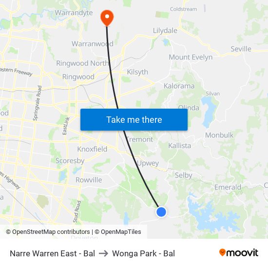 Narre Warren East - Bal to Wonga Park - Bal map