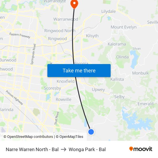 Narre Warren North - Bal to Wonga Park - Bal map