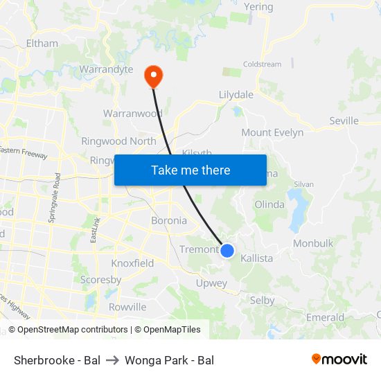 Sherbrooke - Bal to Wonga Park - Bal map