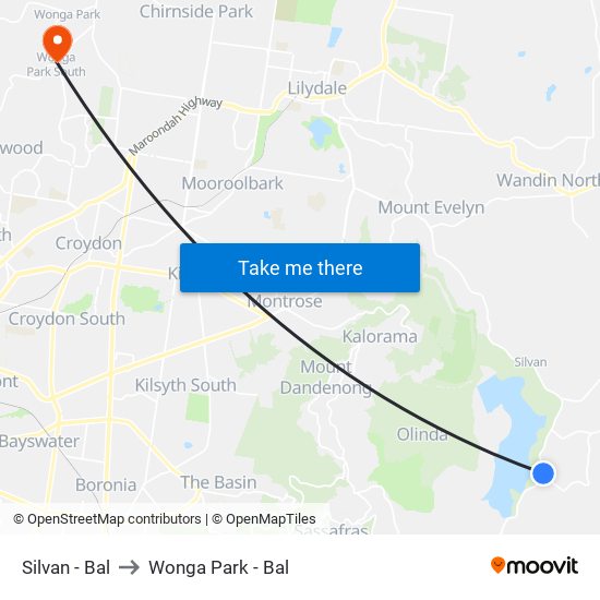 Silvan - Bal to Wonga Park - Bal map