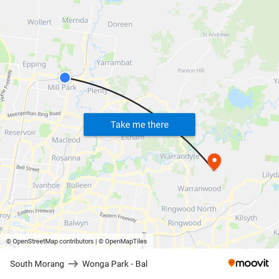 South Morang to Wonga Park - Bal map