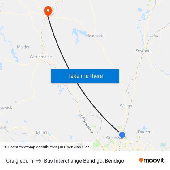 Craigieburn to Bus Interchange Bendigo, Bendigo map