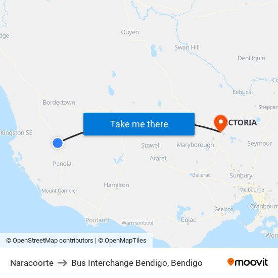 Naracoorte to Bus Interchange Bendigo, Bendigo map