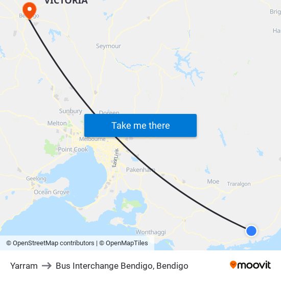 Yarram to Bus Interchange Bendigo, Bendigo map