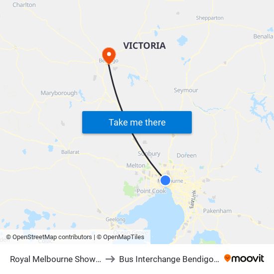 Royal Melbourne Showgrounds to Bus Interchange Bendigo, Bendigo map