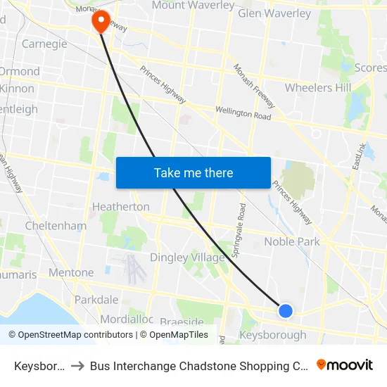 Keysborough to Bus Interchange Chadstone Shopping Centre, Chadstone map