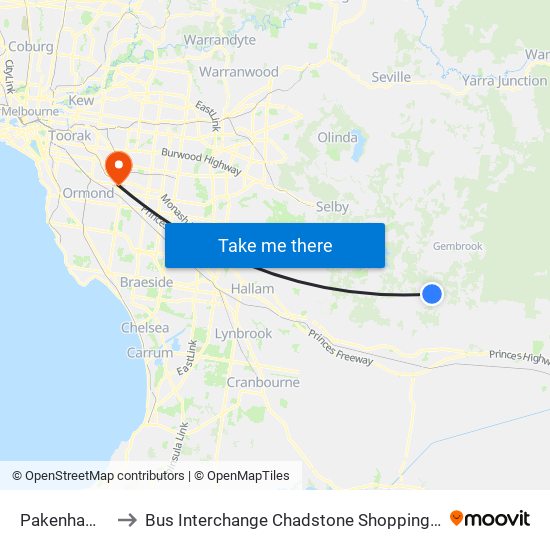 Pakenham Upper to Bus Interchange Chadstone Shopping Centre, Chadstone map