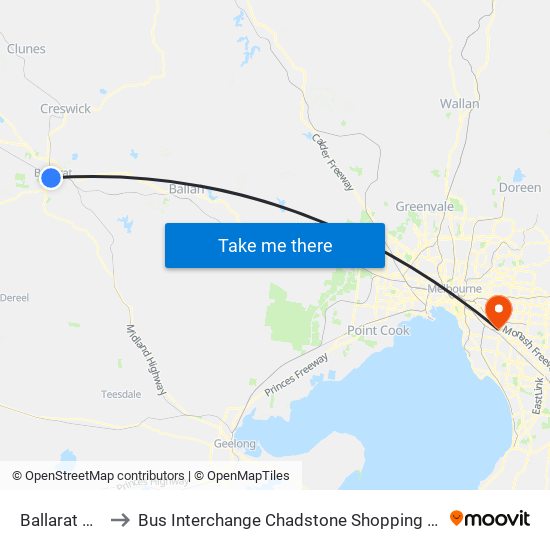 Ballarat Central to Bus Interchange Chadstone Shopping Centre, Chadstone map