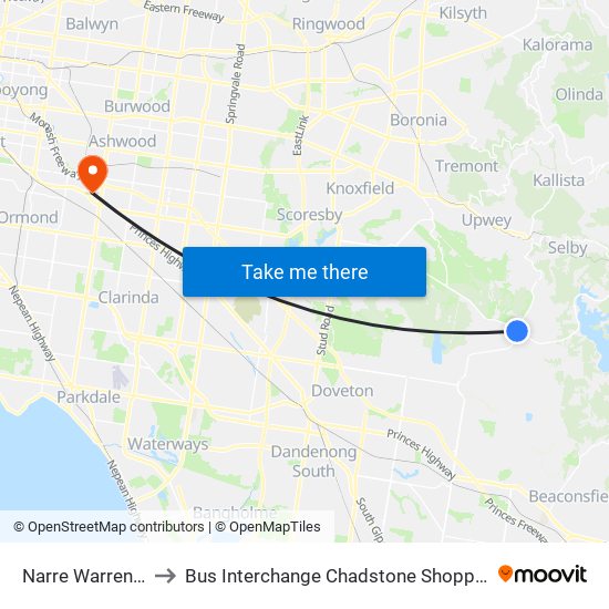 Narre Warren East - Bal to Bus Interchange Chadstone Shopping Centre, Chadstone map