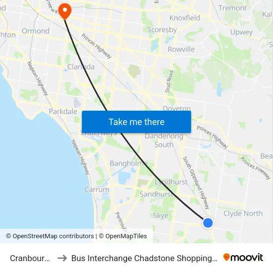 Cranbourne Park to Bus Interchange Chadstone Shopping Centre, Chadstone map