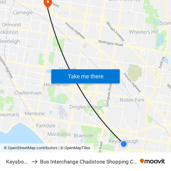 Keysborough to Bus Interchange Chadstone Shopping Centre, Chadstone map