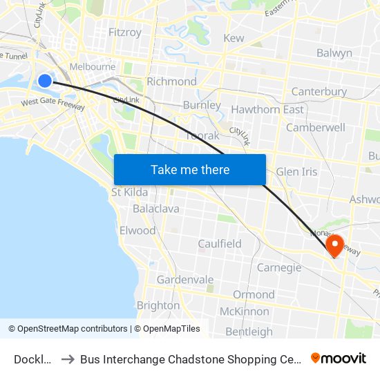 Docklands to Bus Interchange Chadstone Shopping Centre, Chadstone map