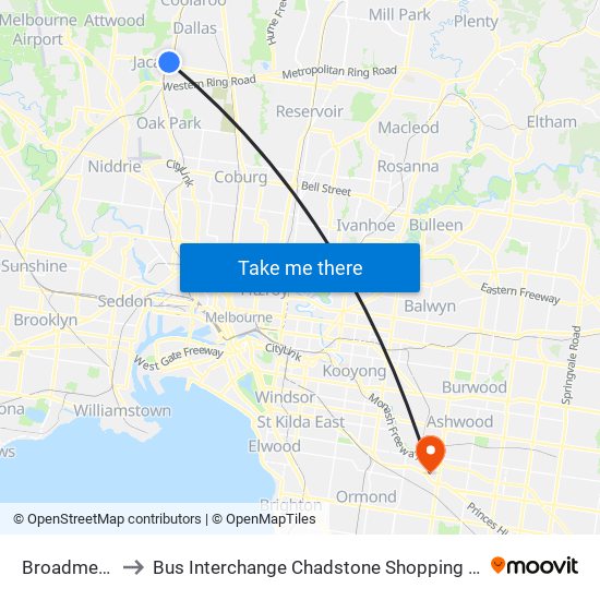 Broadmeadows to Bus Interchange Chadstone Shopping Centre, Chadstone map