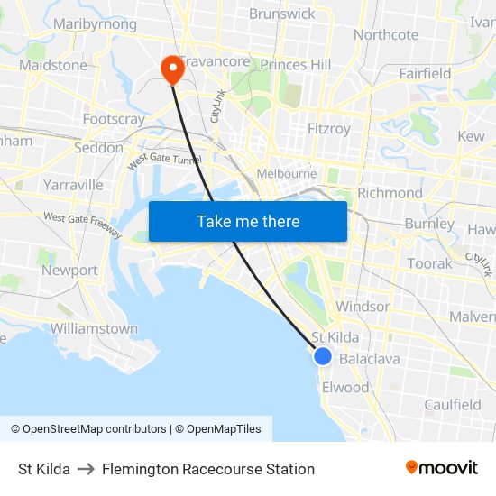 St Kilda to Flemington Racecourse Station map