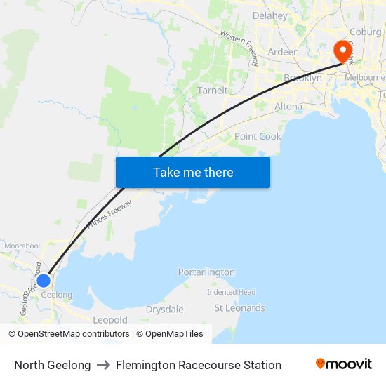 North Geelong to Flemington Racecourse Station map