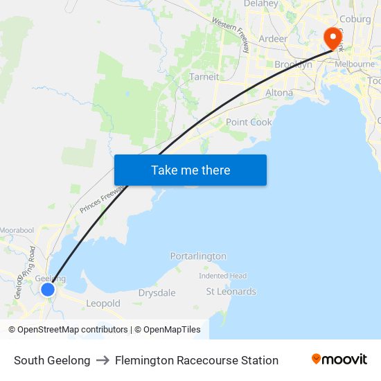 South Geelong to Flemington Racecourse Station map