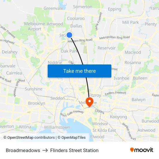 Broadmeadows to Flinders Street Station map