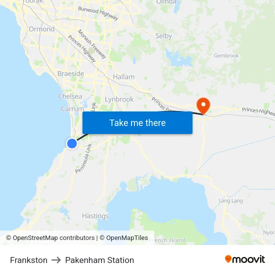Frankston to Pakenham Station map