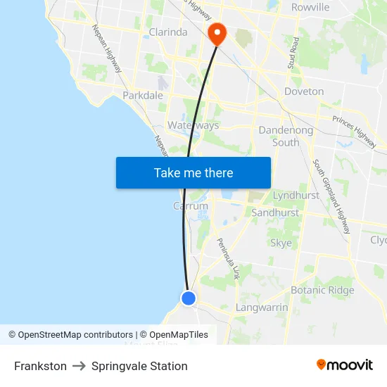 Frankston to Springvale Station map