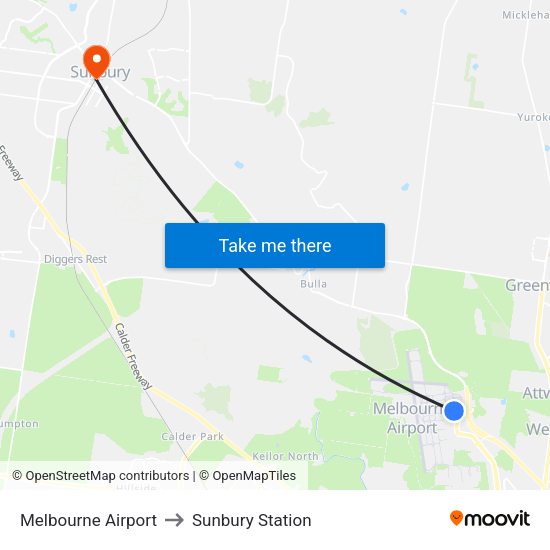 Melbourne Airport to Sunbury Station map