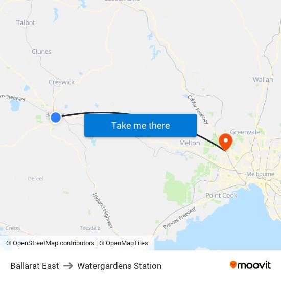 Ballarat East to Watergardens Station map