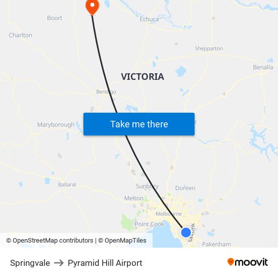 Springvale to Pyramid Hill Airport map